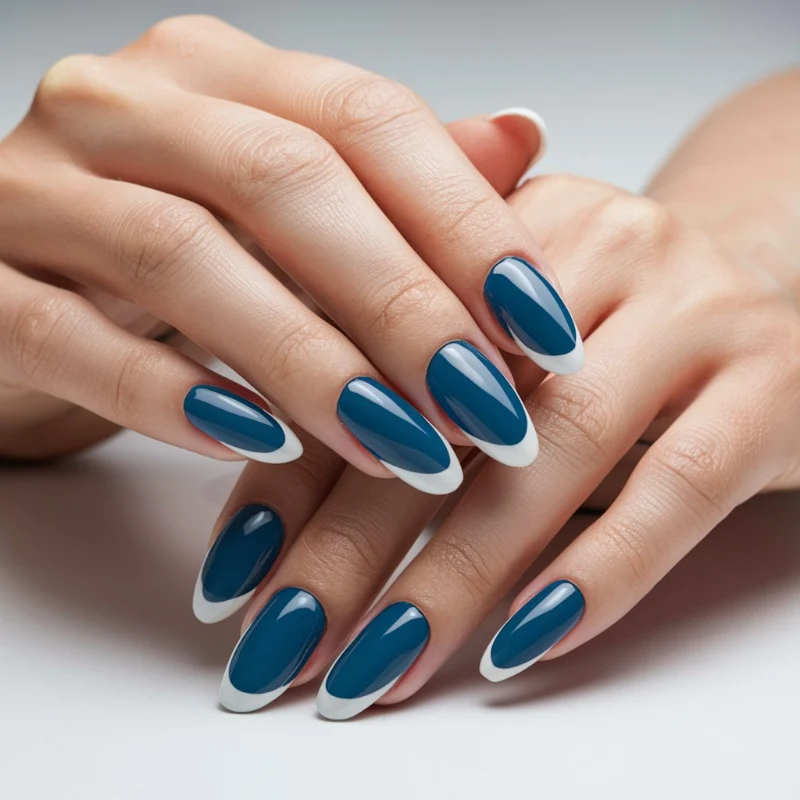 Dive into the Ocean of Elegance: Blue Nails with White French Tip - Gloss and Vibes