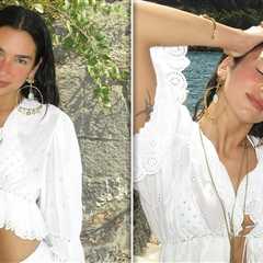 Long Legs of Dua Lipa Shine in All-White Beach Outfit